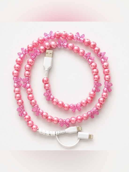 Other - BRAND NEW WITH TAGS Pink Beaded 2-in-1 USB-C Phone Charging Cable